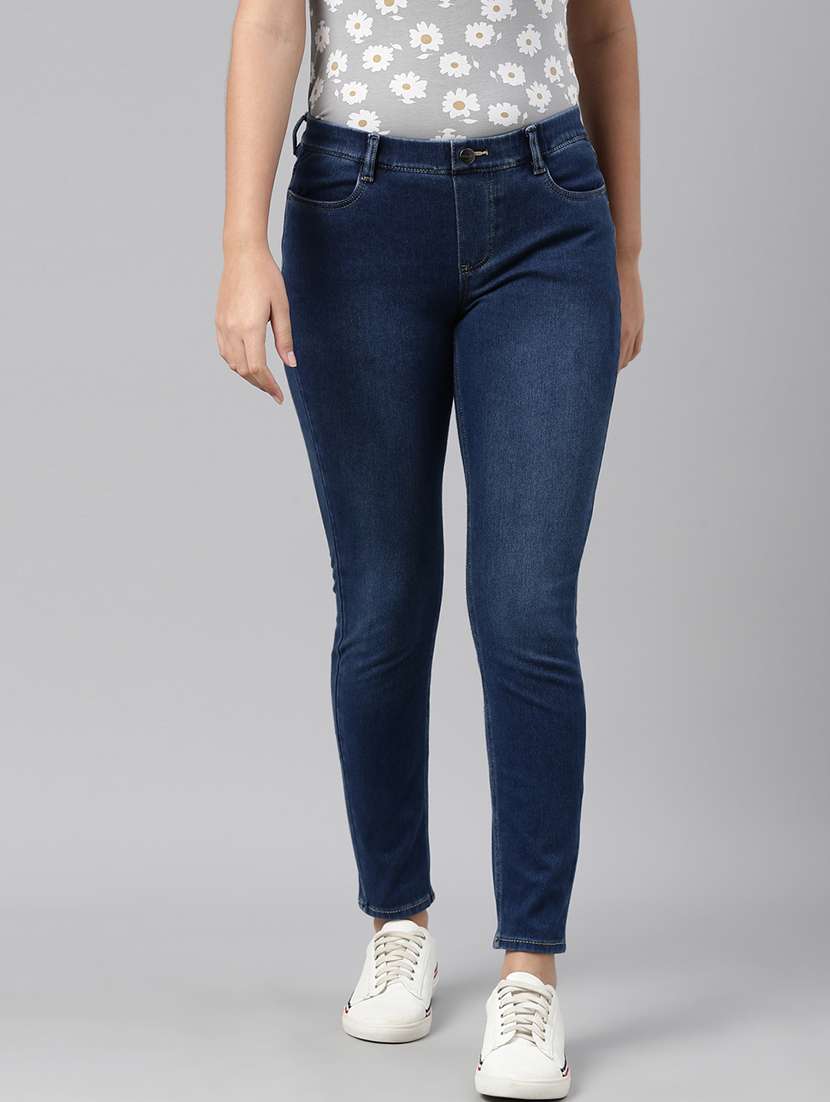women plain high rise slim fit jeans