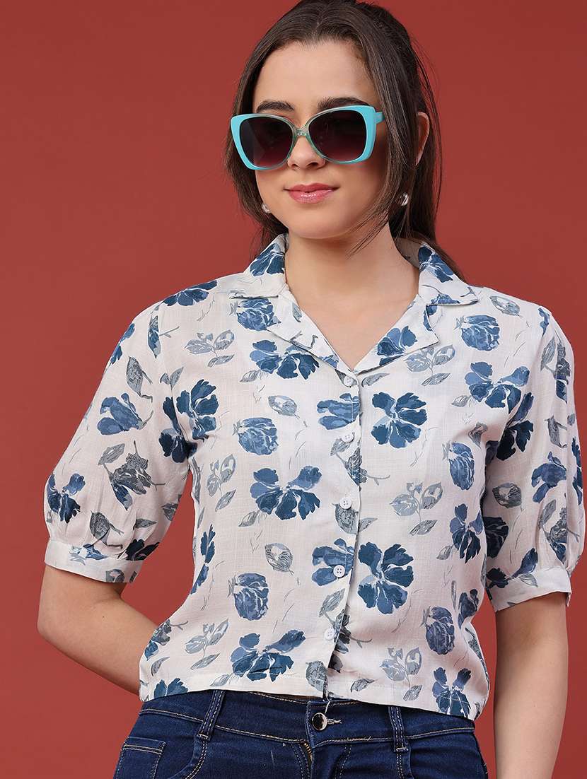 women blue cotton regular shirt
