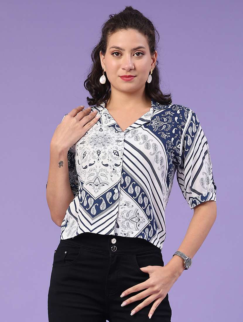 women blue cotton regular shirt