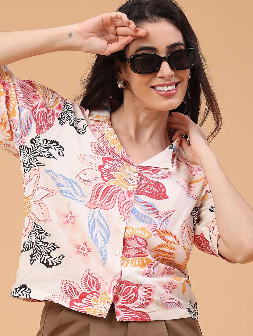 women floral print short sleeve shirt