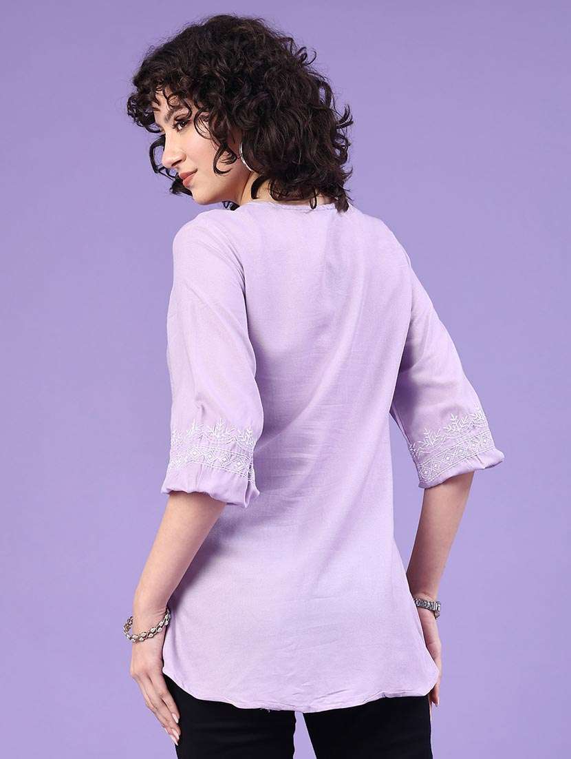 women solid three quarter sleeve straight kurti - 22266148 -  Standard Image - 3