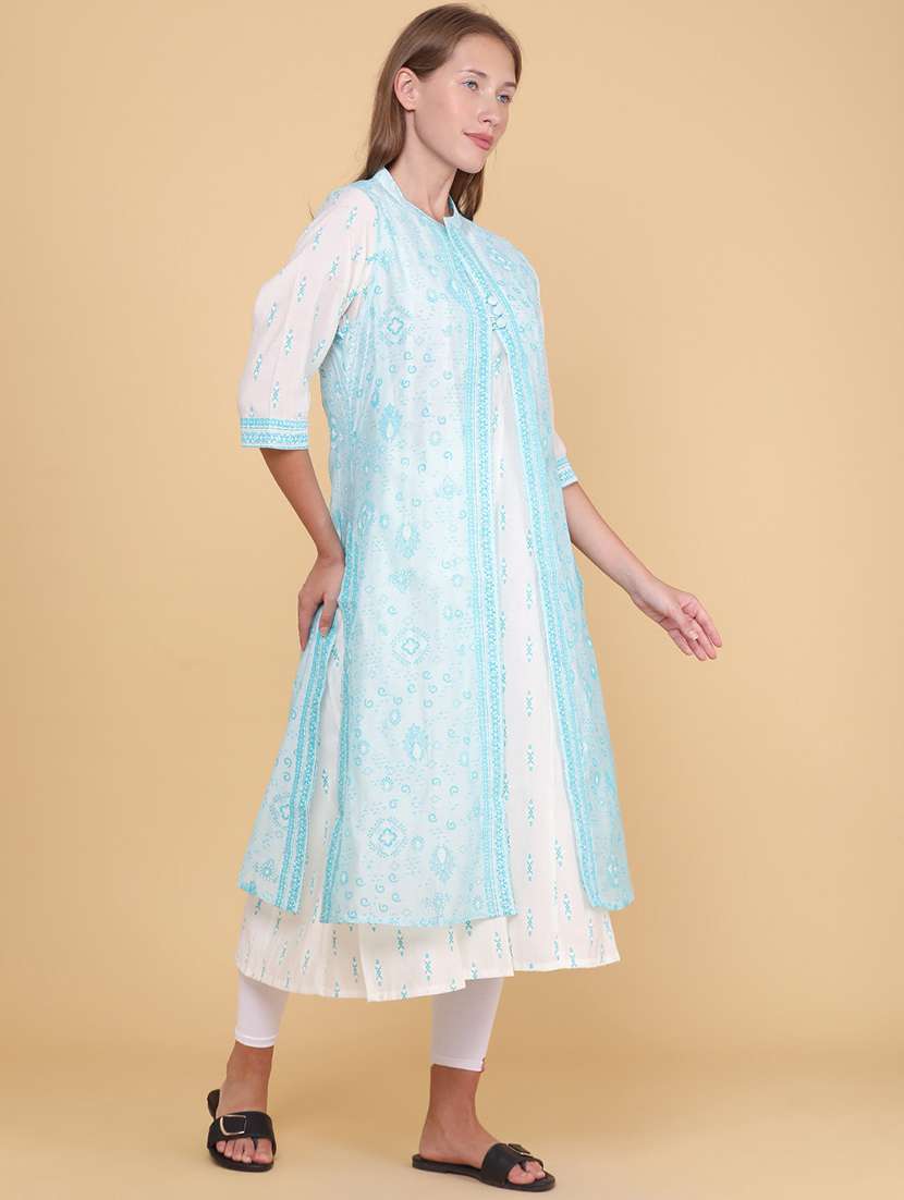 women printed three quarter sleeves kurta with jacket - 22266198 -  Standard Image - 3