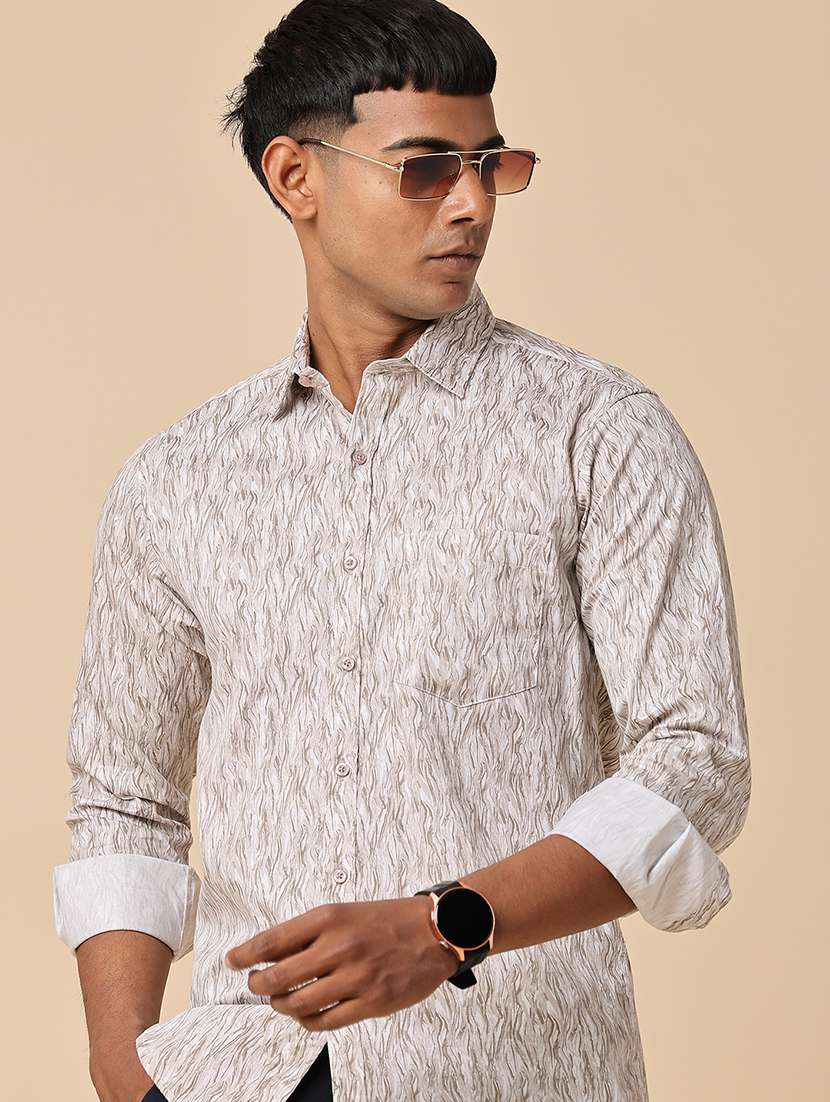men printed long sleeve regular fit casual shirt