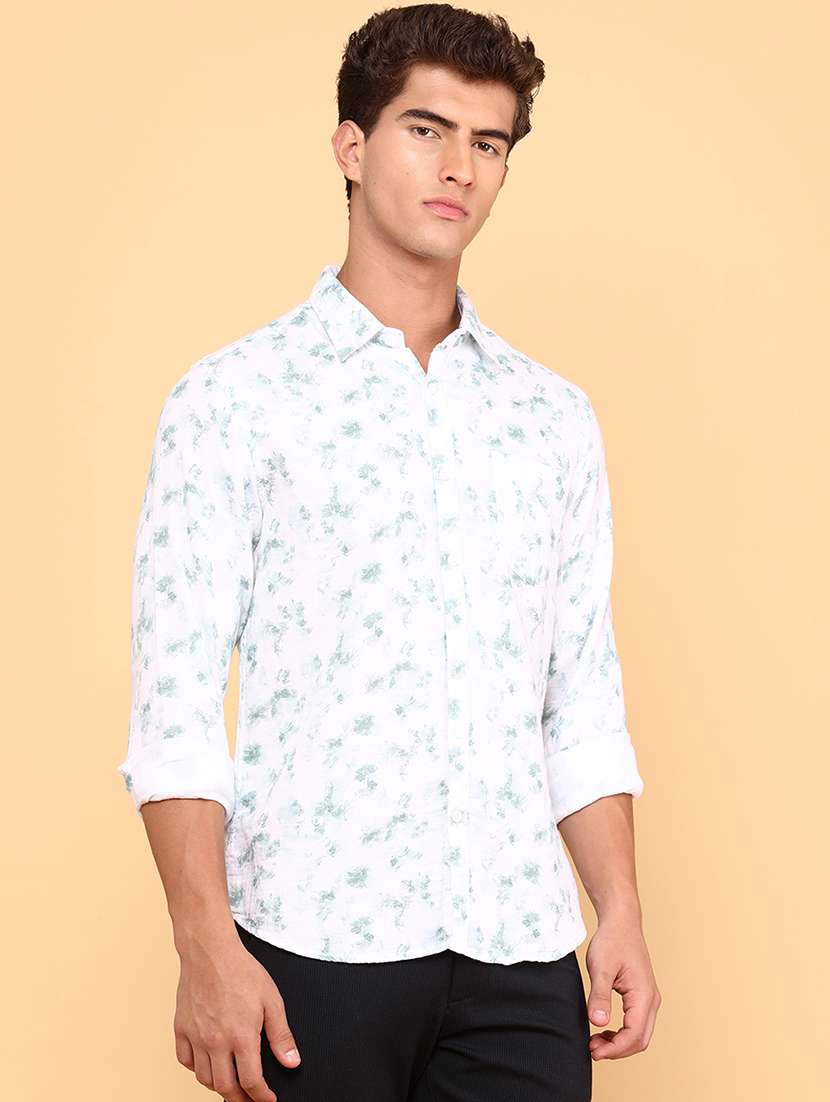 men printed long sleeve regular fit casual shirt