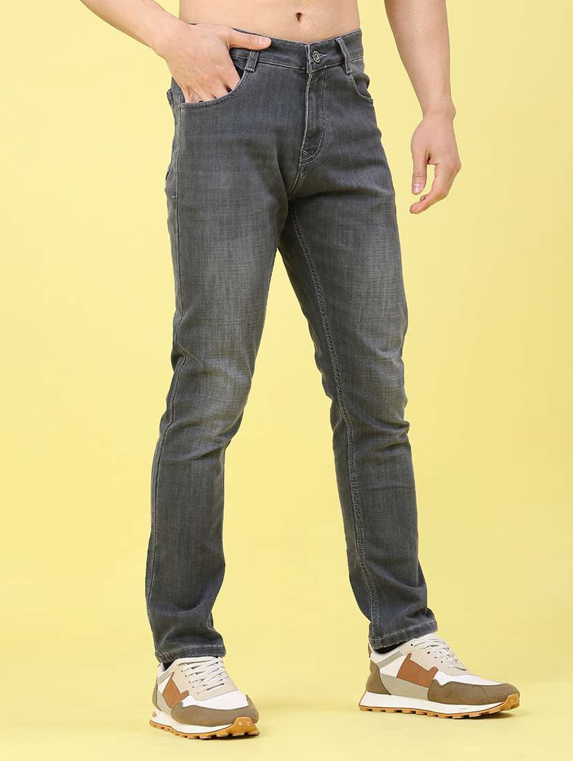 men washed mid rise full length jeans