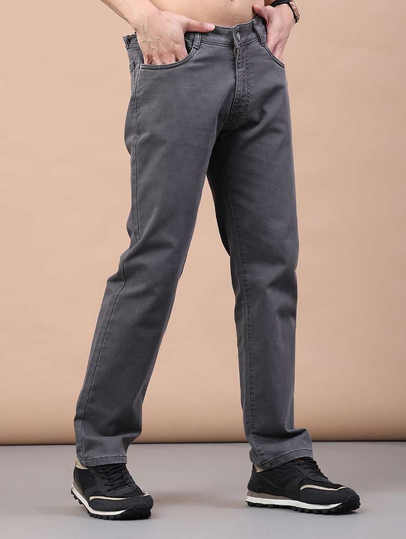 men plain mid rise full length jeans