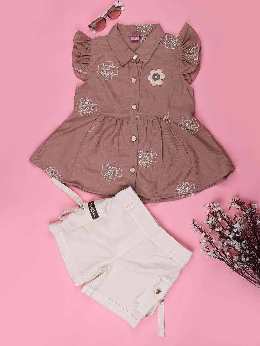 brown polyester skirt top twin sets & jump suit