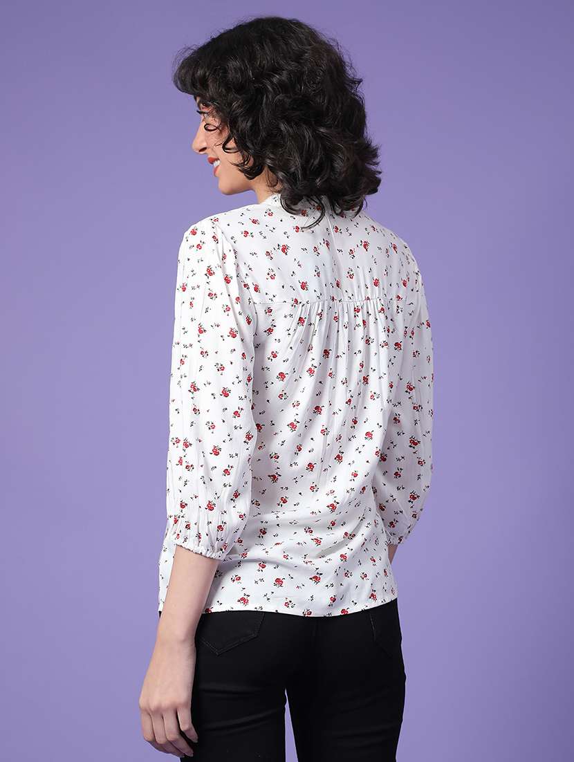 wome floral print three quarter sleeve top - 22266356 -  Standard Image - 3
