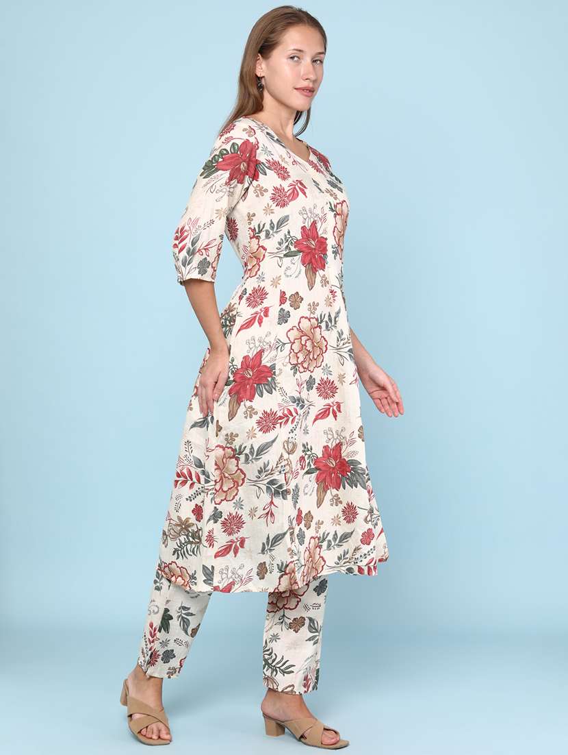 women floral printed three quarter sleeve ethnic co-ord set - 22266365 -  Standard Image - 3