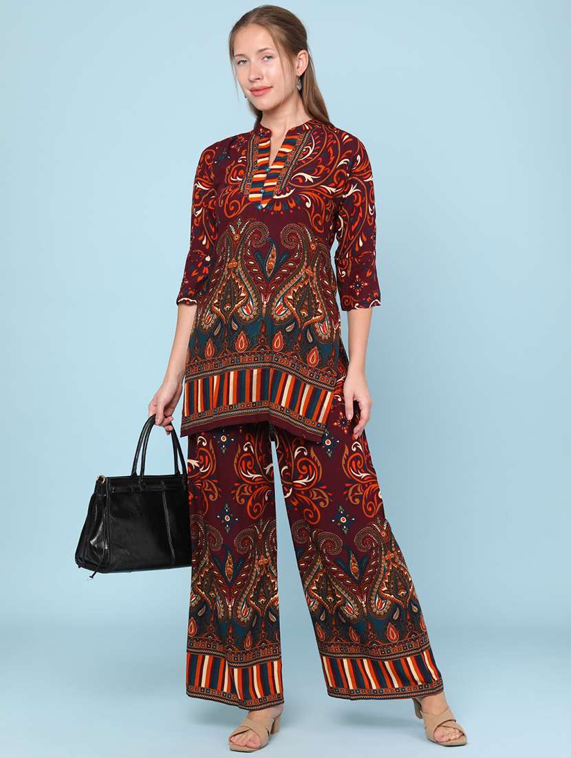 maroon rayon coord set