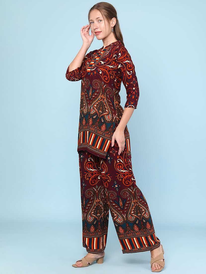 maroon rayon coord set - 22266392 -  Standard Image - 3