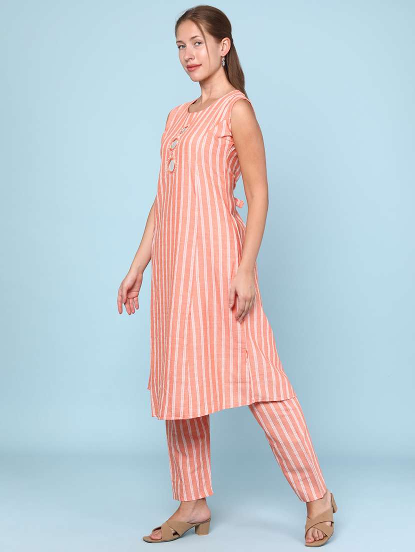 Women Striped Sleeveless Ethnic Co-ord Set - 22266394 -  Standard Image - 3