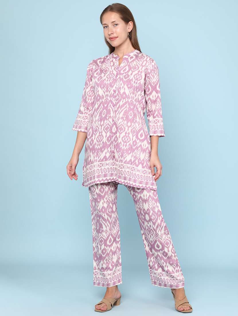 women ikat printed three quarter sleeve ethnic co-ord set - 22266422 -  Standard Image - 3