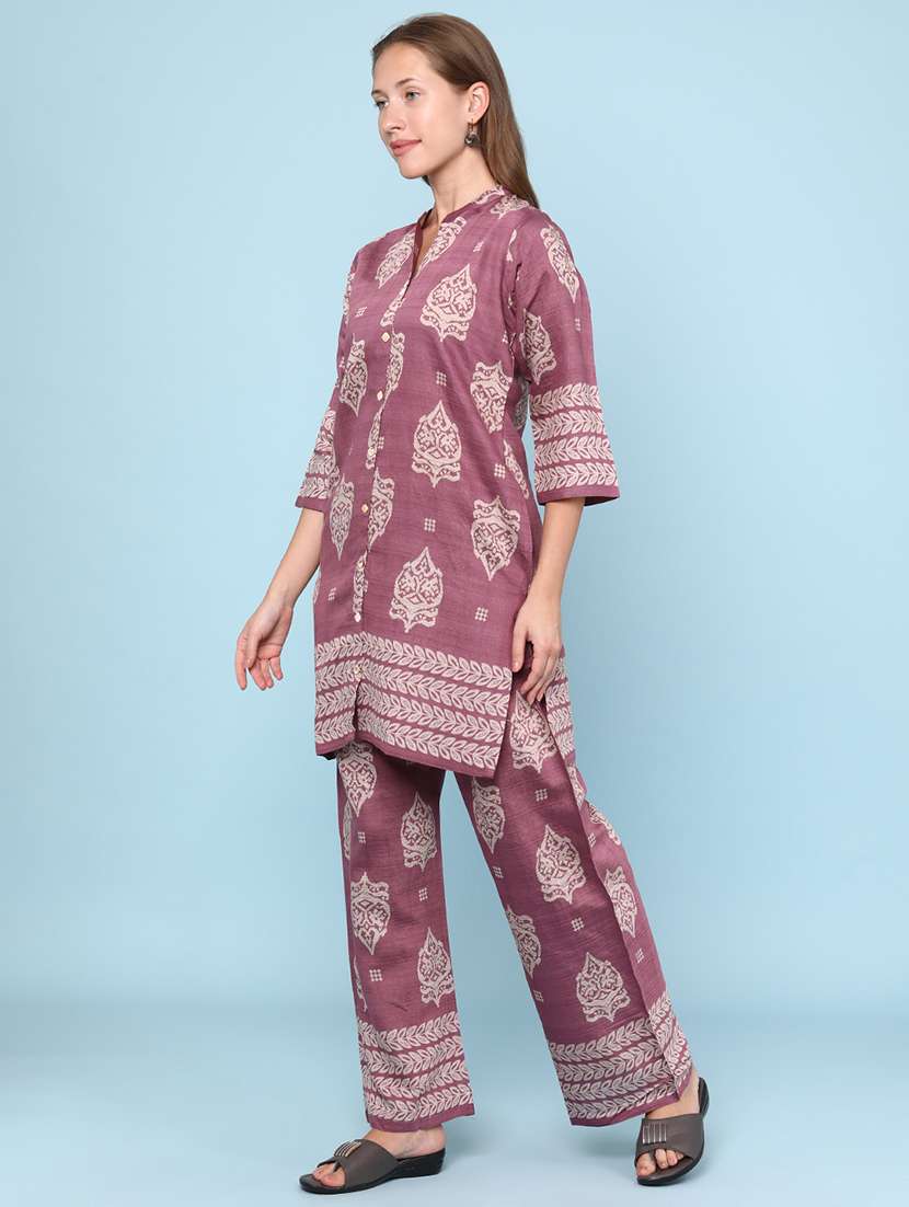 women printed three quarter sleeve ethnic co-ord set - 22266441 -  Standard Image - 3