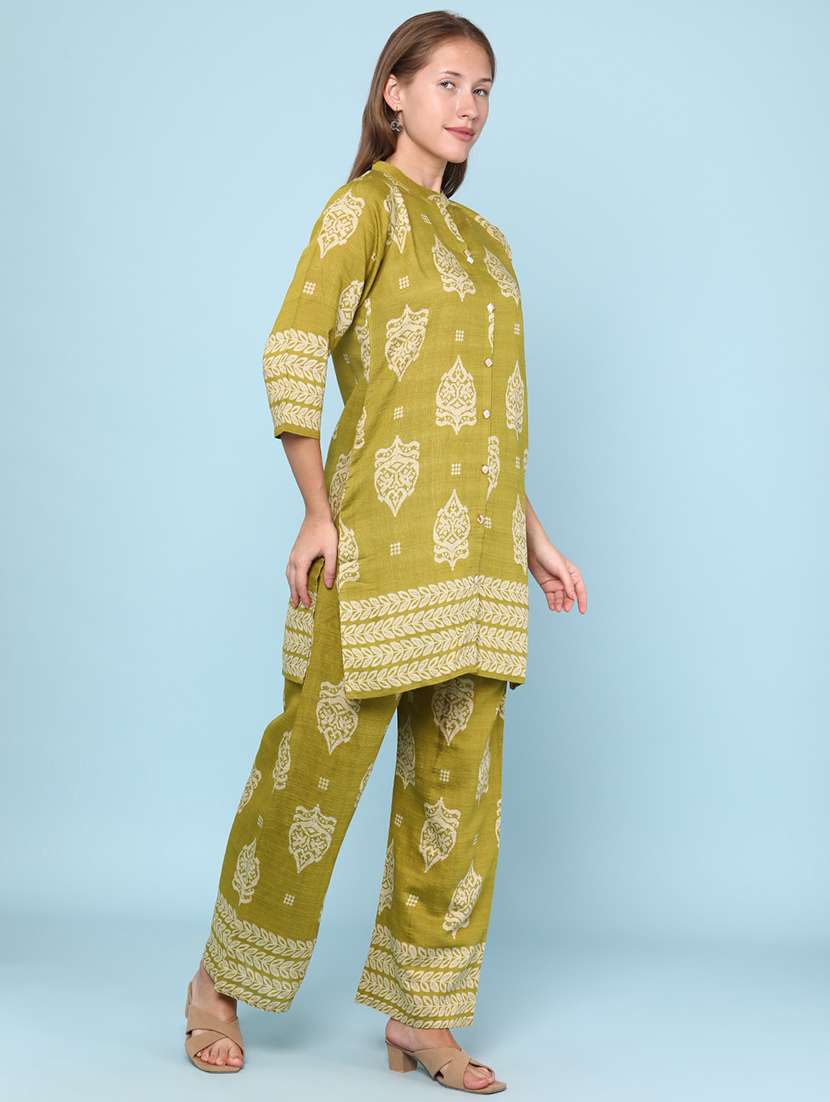 women printed three quarter sleeve ethnic co-ord set - 22266442 -  Standard Image - 3