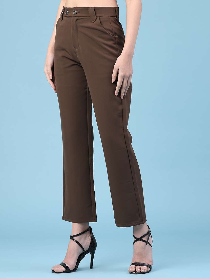 Women Solid Mid Rise Straight Trouser - 22266491 -  Standard Image - 3