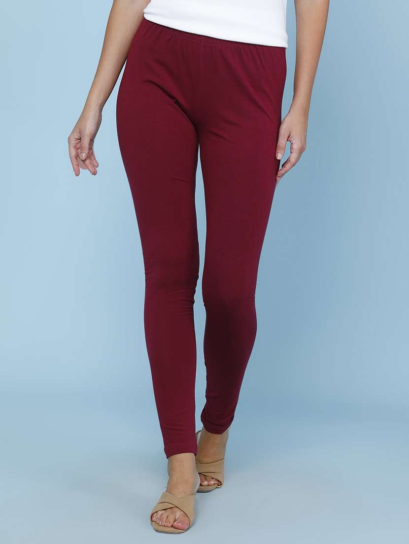 women solid mid rise leggings
