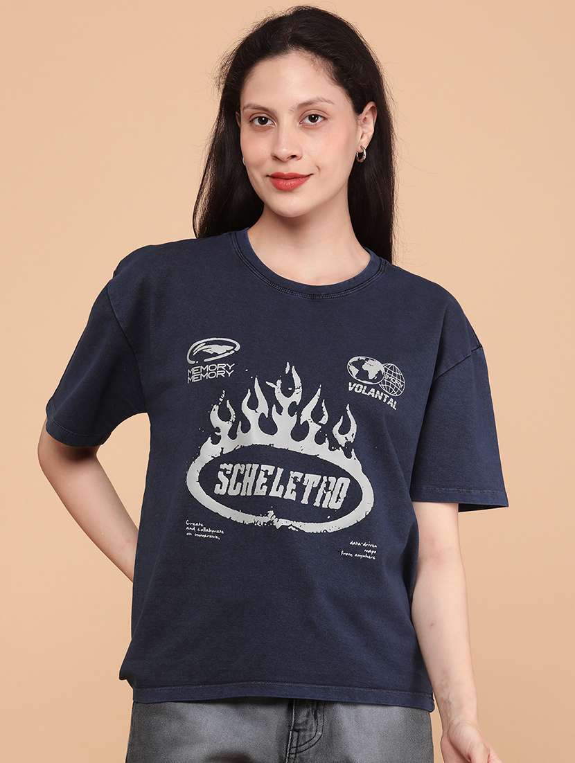 women blue cotton regular t-shirt