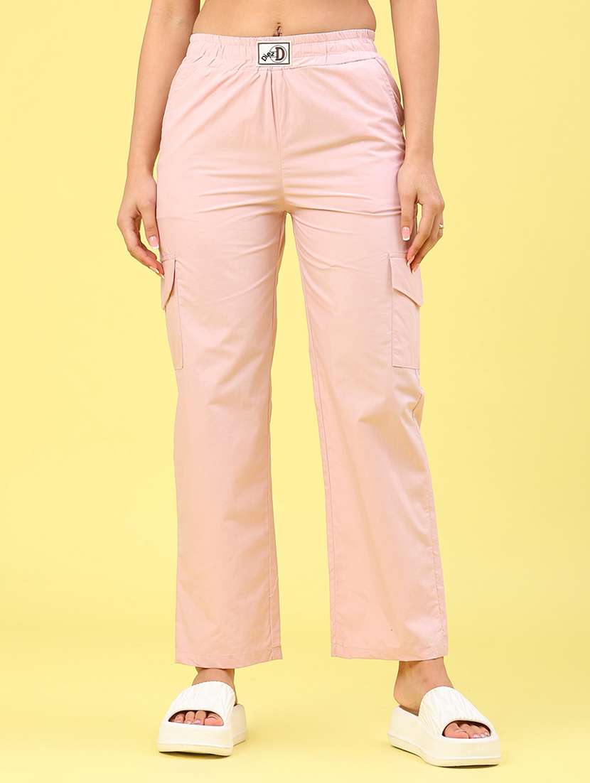 women solid mid rise regular fit cargo