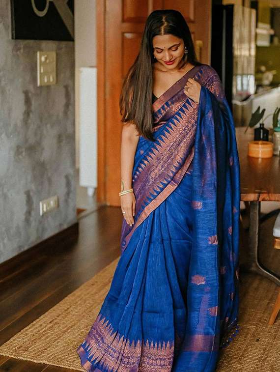 women self design southern silk saree with blouse