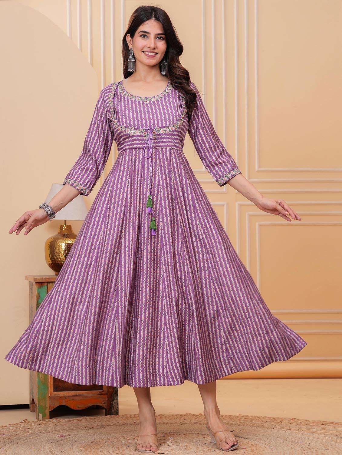 women printed three quarter sleeve anarkali ethnic dress - 22266720 -  Standard Image - 3