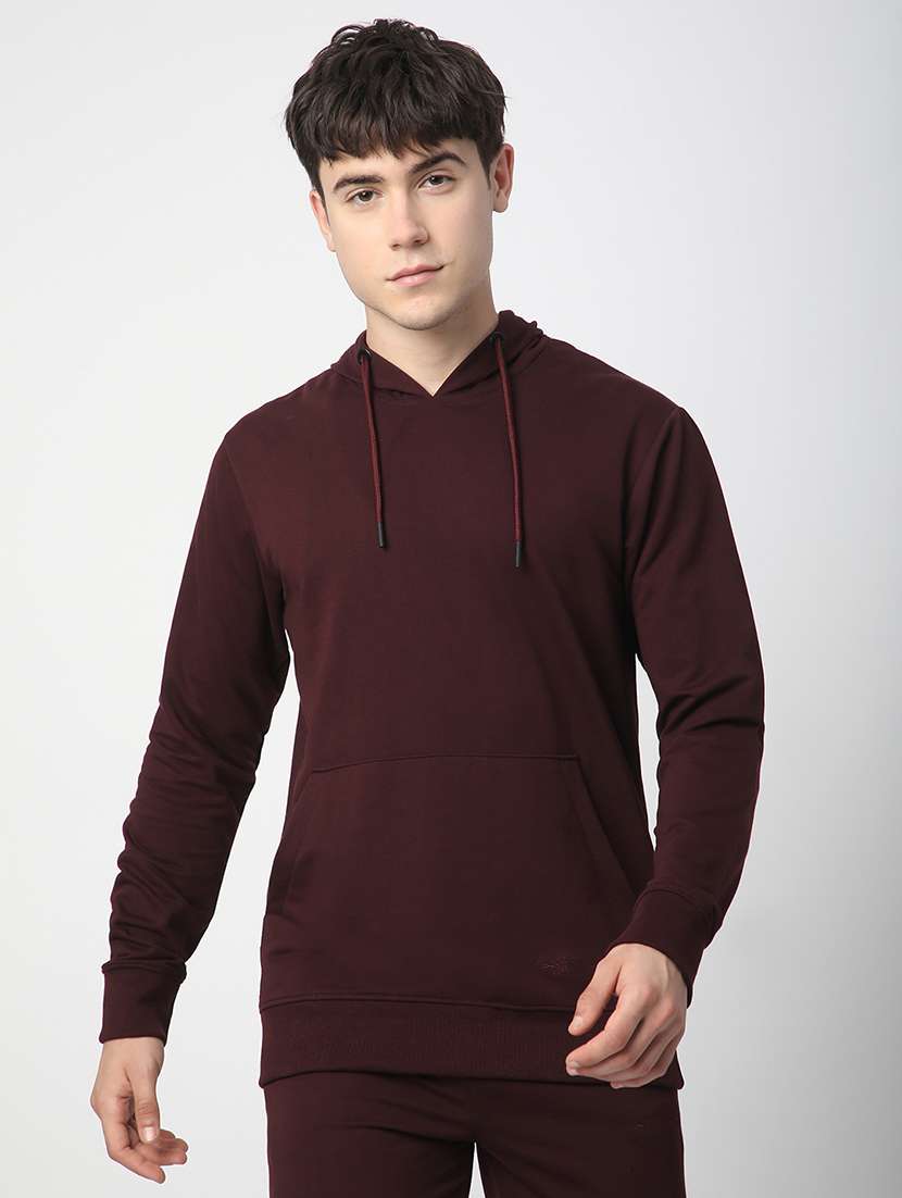 men solid long sleeve hooded sweatshirt