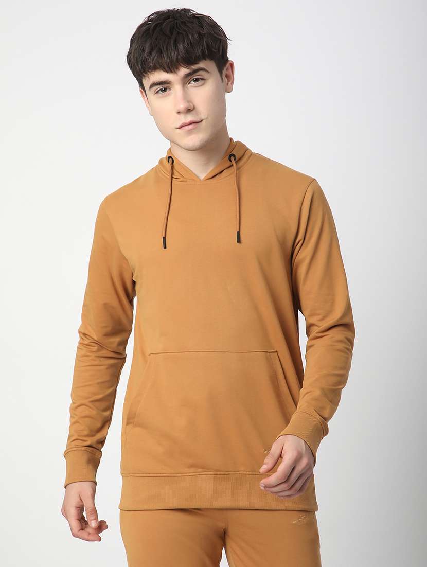 men solid long sleeve hooded sweatshirt