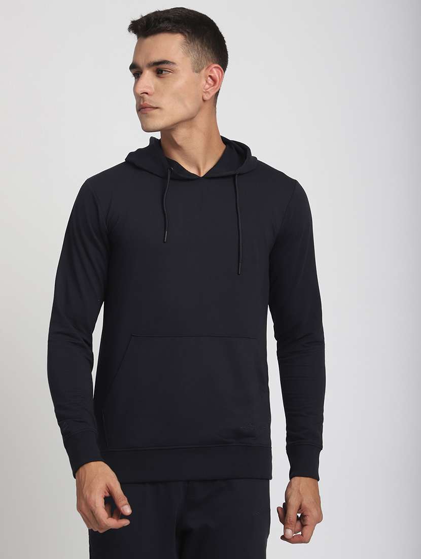 men solid long sleeve hooded sweatshirt