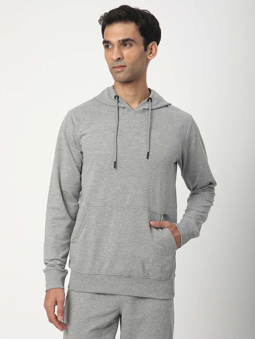 men solid long sleeve hooded sweatshirt