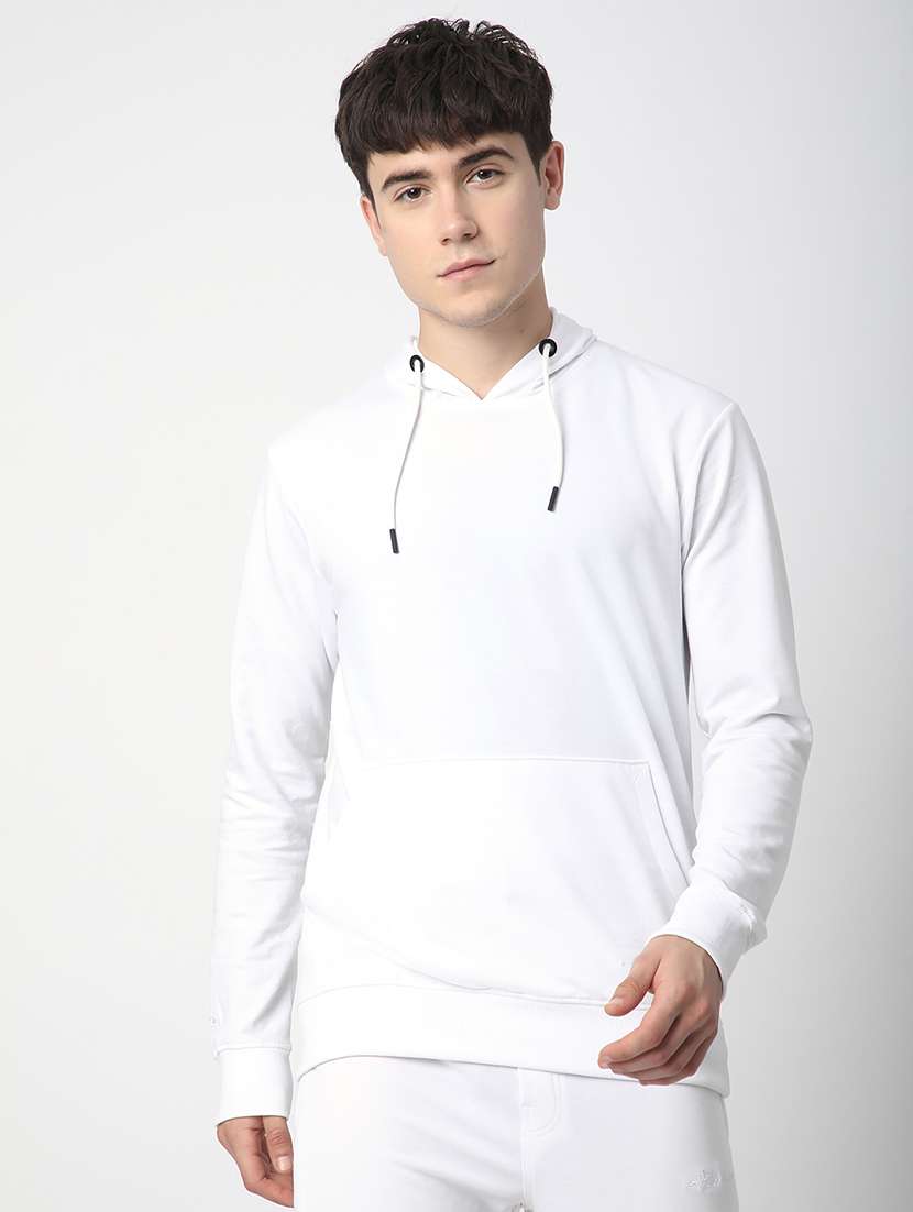 men solid long sleeve hooded sweatshirt