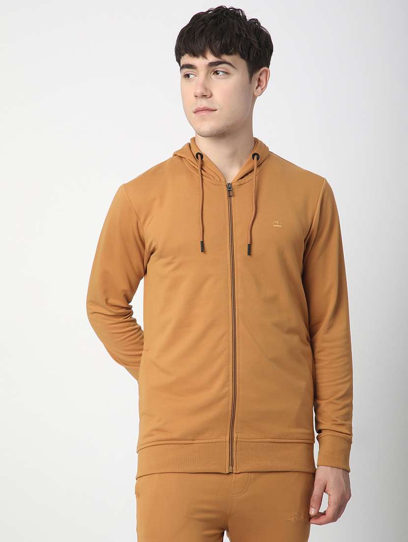men solid long sleeve hooded sweatshirt
