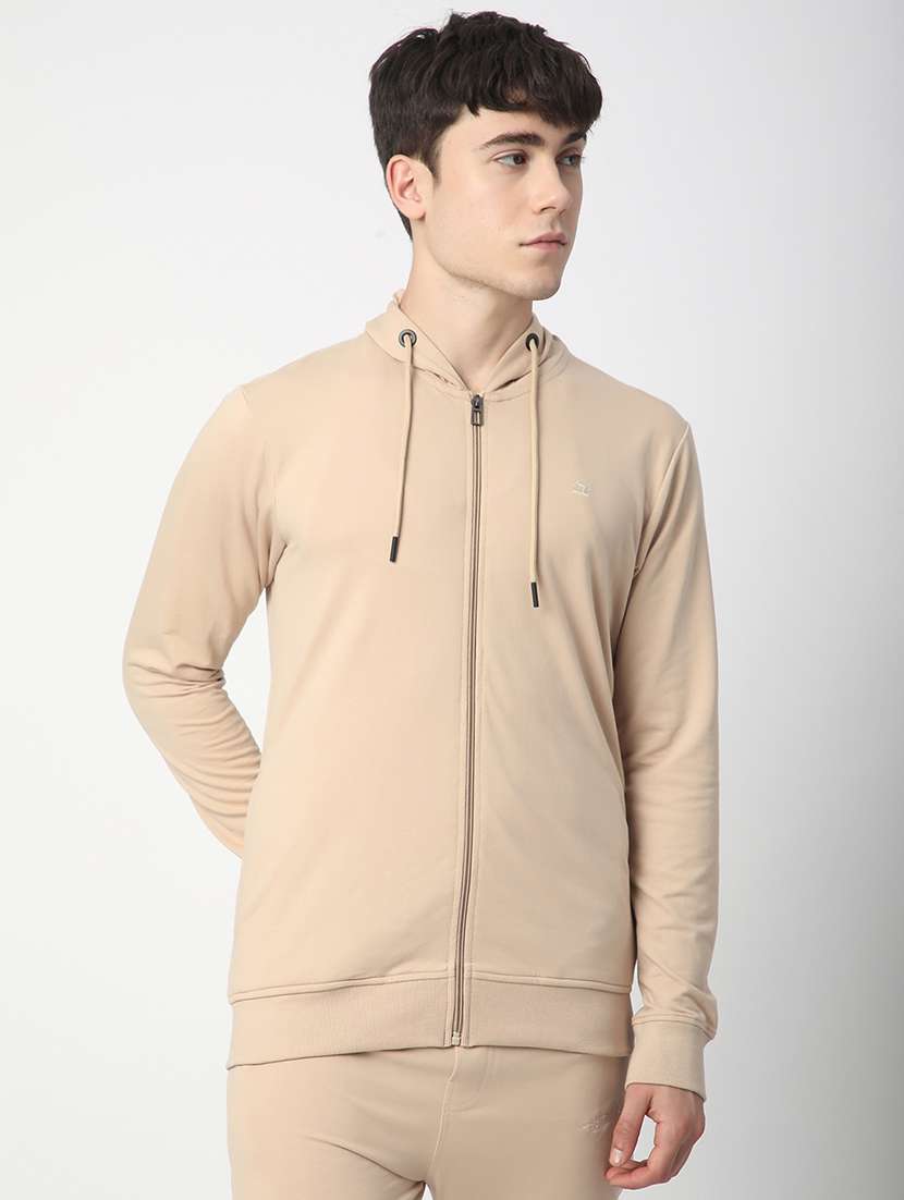 men solid long sleeve hooded sweatshirt