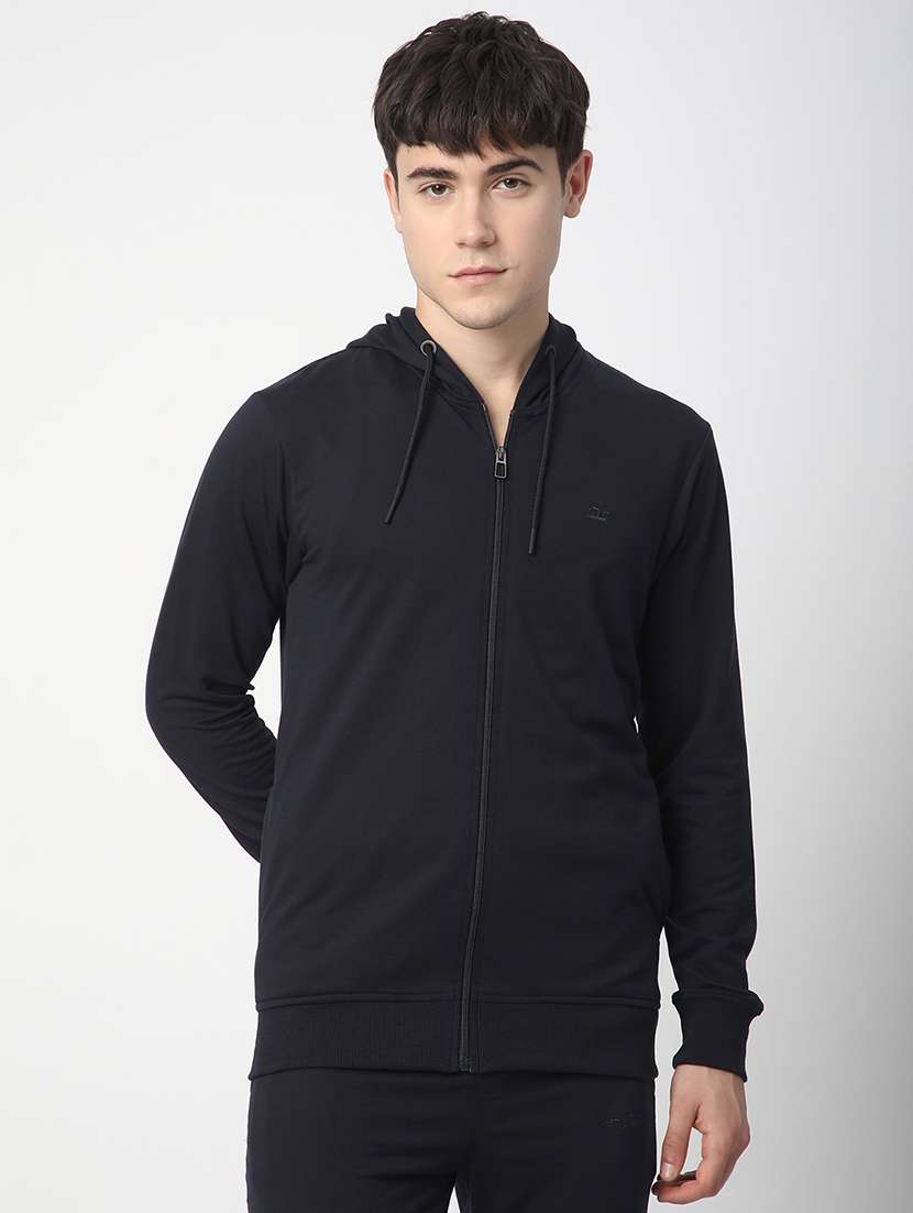 men solid long sleeve hooded sweatshirt