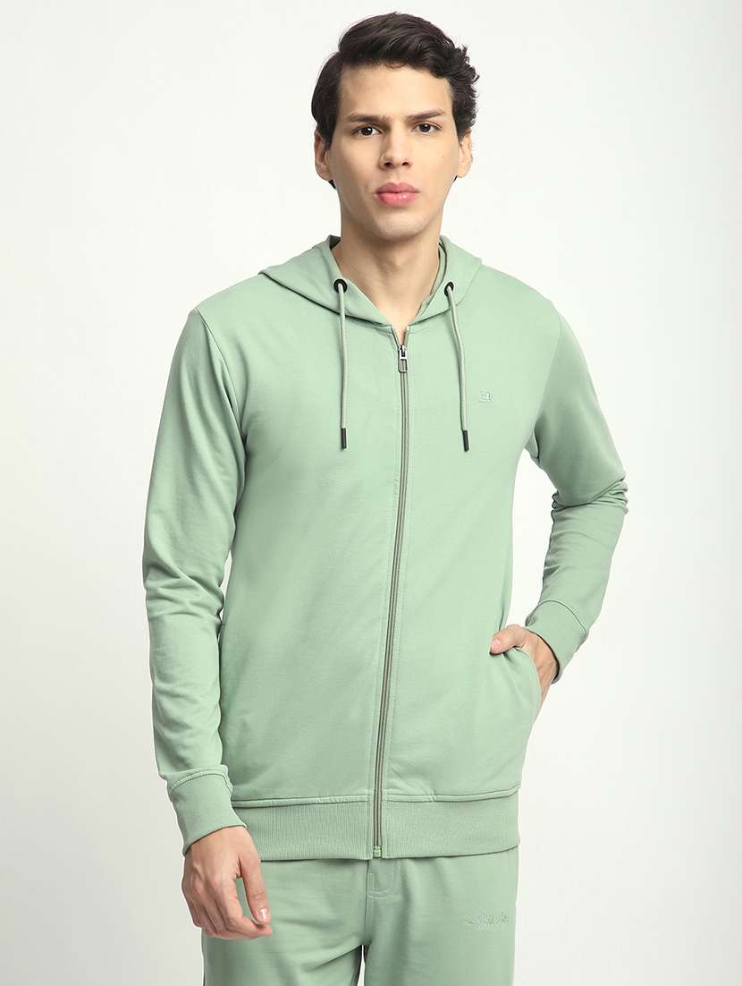 men solid long sleeve hooded sweatshirt
