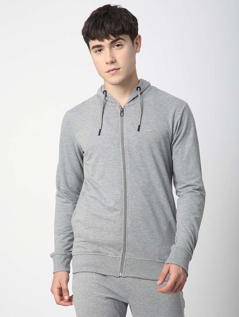 men solid long sleeve hooded sweatshirt