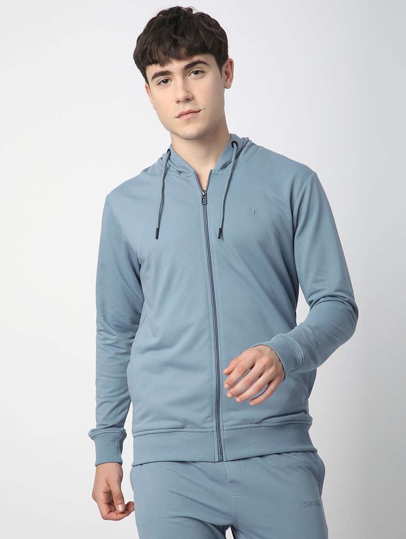 men solid long sleeve hooded sweatshirt