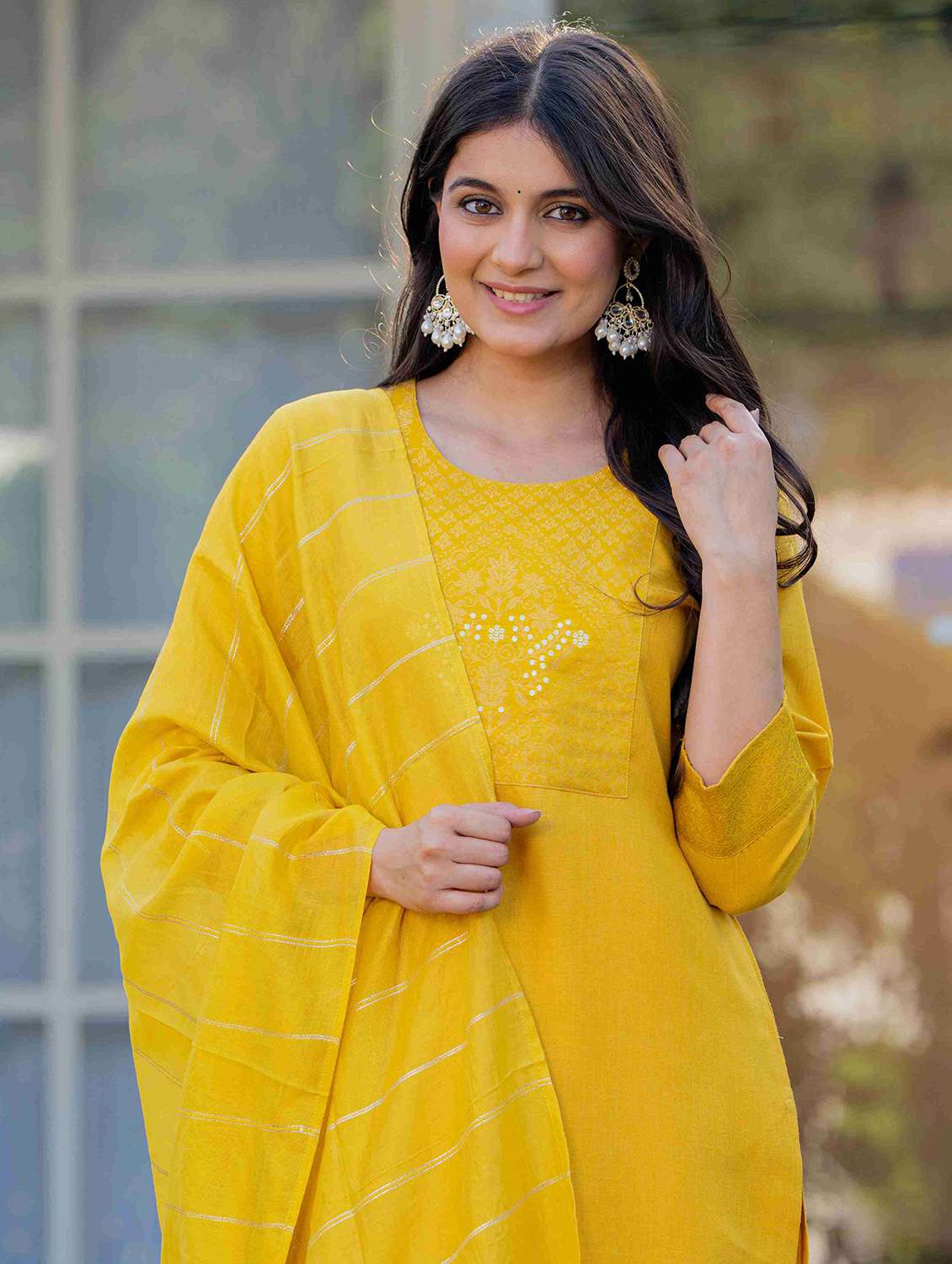 women self design three quarter sleeve kurta palazzo with dupatta set - 22266766 -  Standard Image - 3