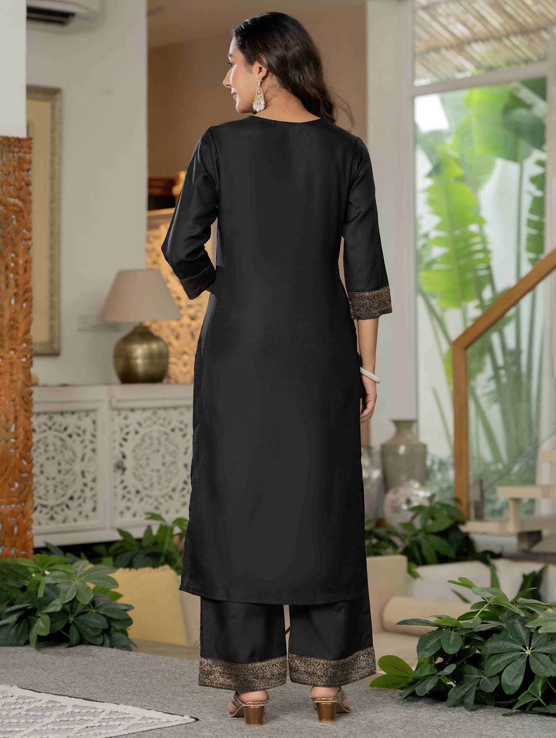 women self design three quarter sleeve kurta palazzo with dupatta set - 22266768 -  Standard Image - 3