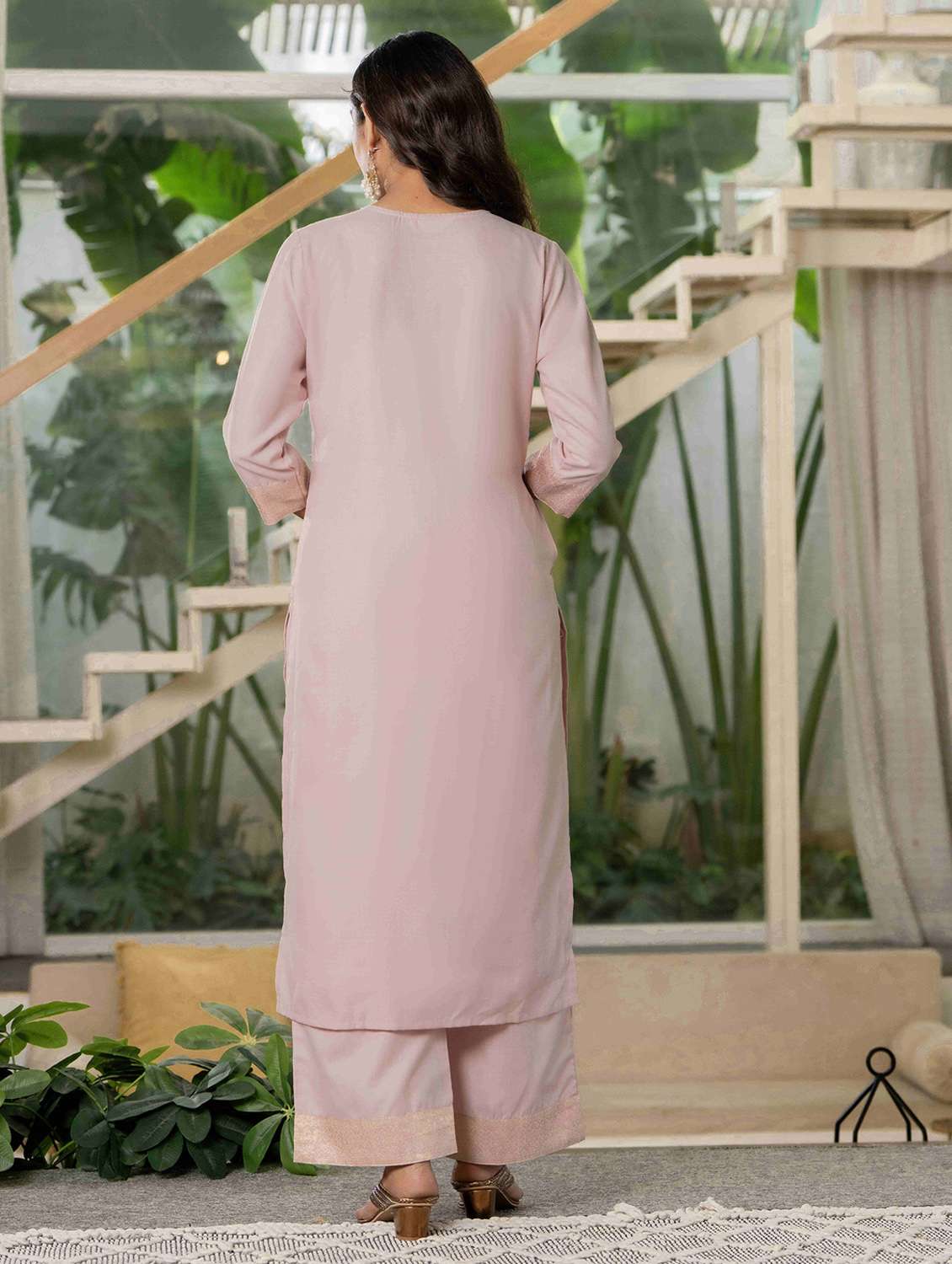 women self design three quarter sleeve kurta palazzo with dupatta set - 22266769 -  Standard Image - 3