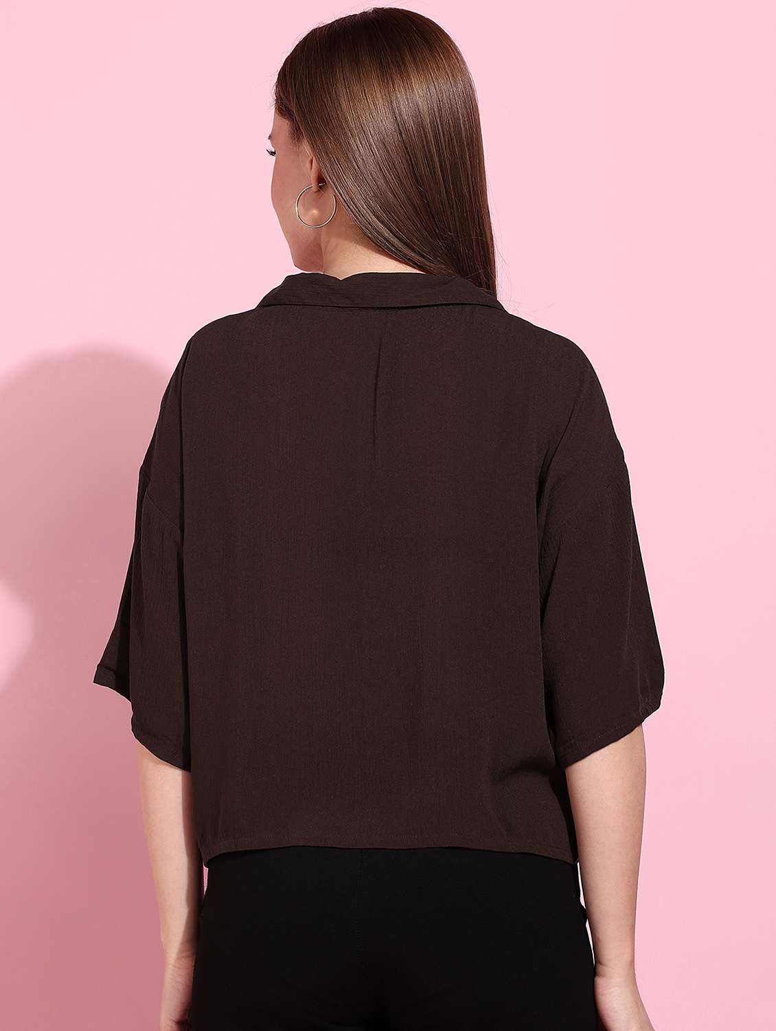 women solid drop sleeve shirt top - 22266772 -  Standard Image - 3