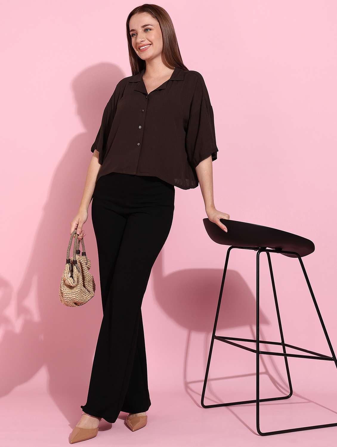 women solid drop sleeve shirt top - 22266772 -  Standard Image - 5