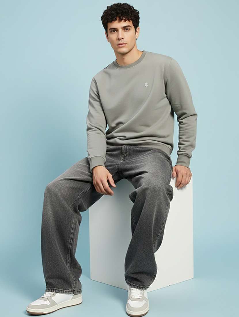 men solid long sleeve regular fit sweatshirt