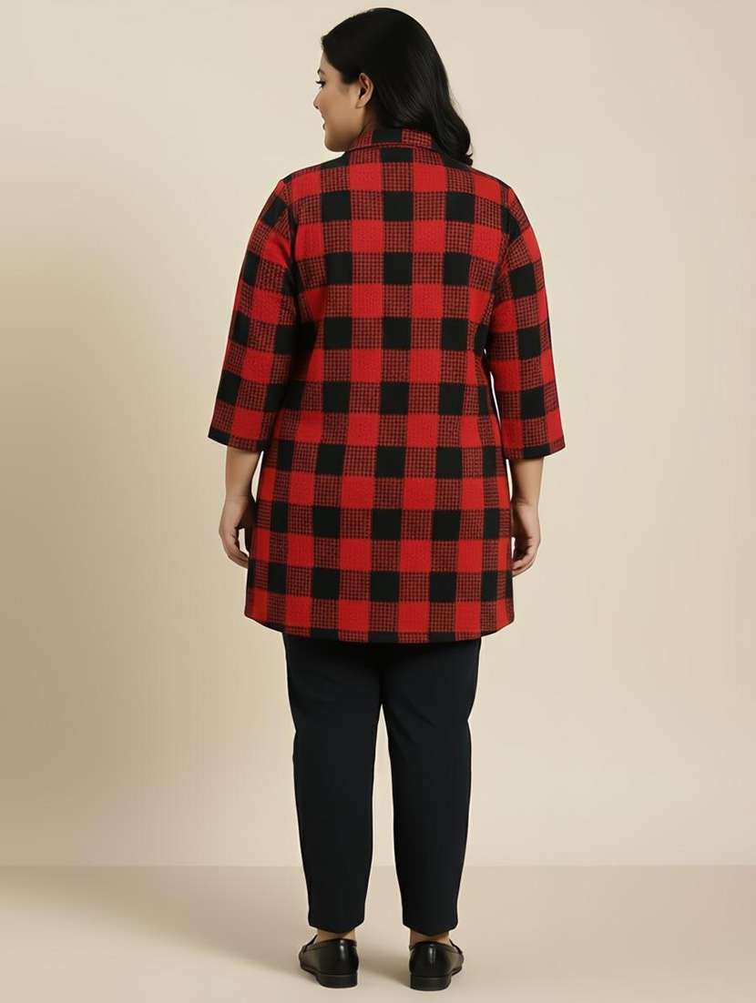women checkered three quarter sleeve woolen kurti - 22267046 -  Standard Image - 3