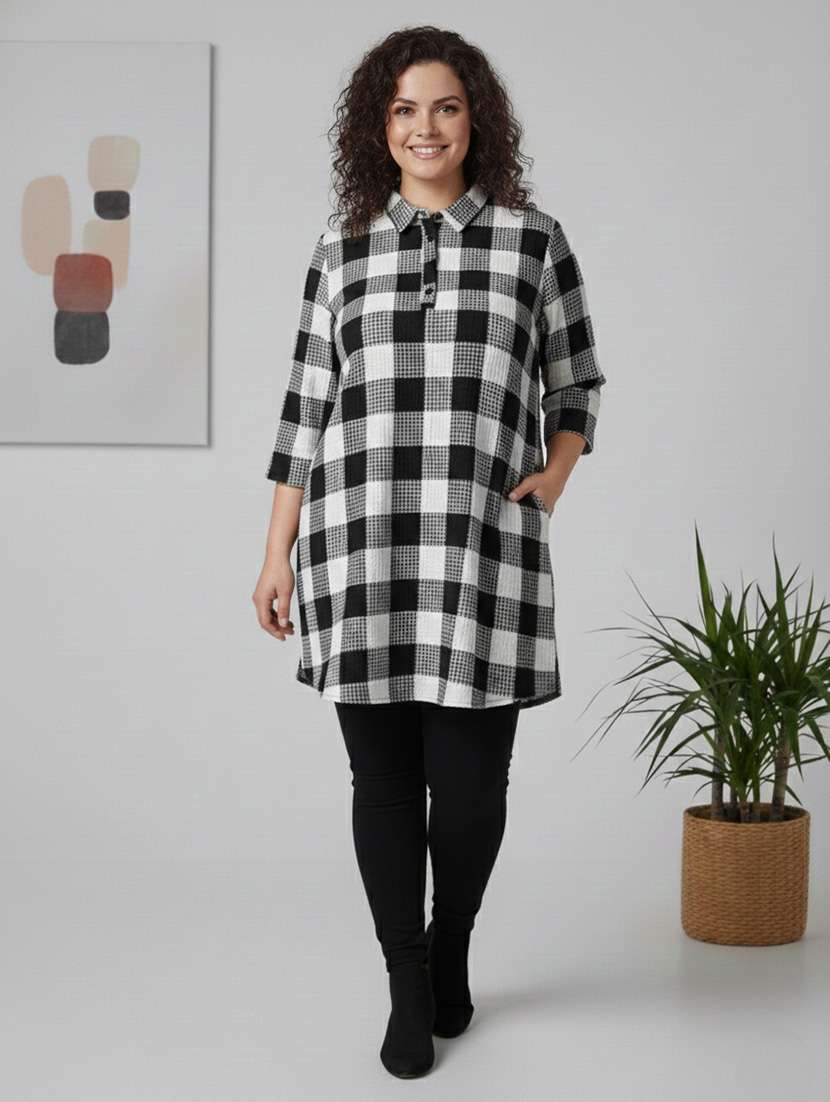women checkered three quarter sleeve woolen kurti - 22267047 -  Standard Image - 3