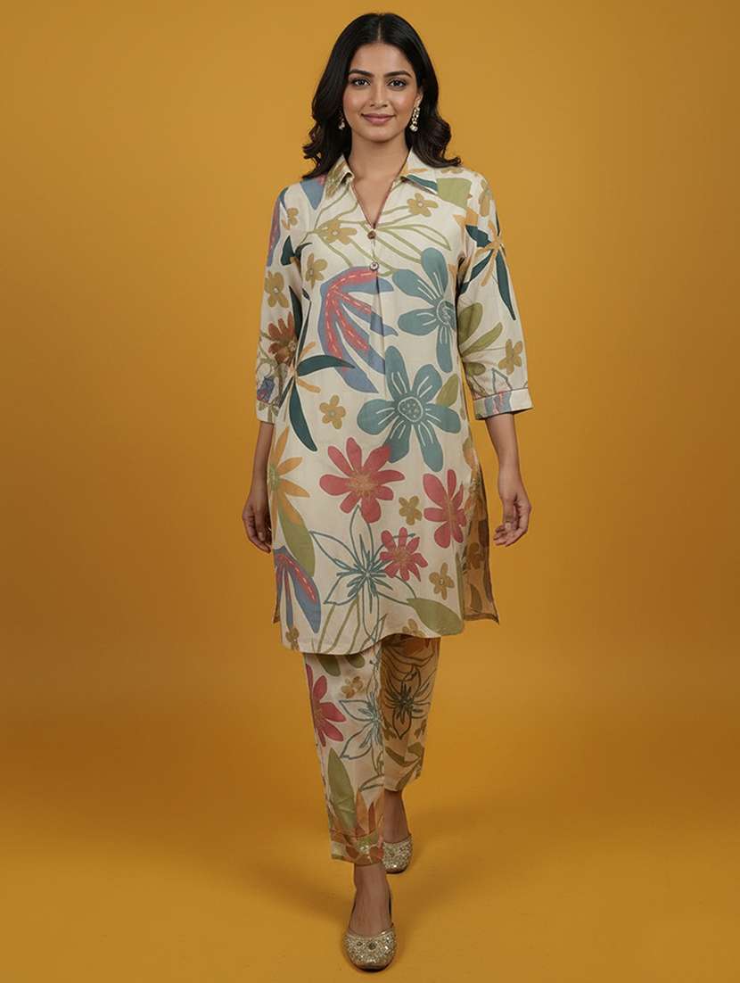 women three quarter sleeve ethnic co-ord set