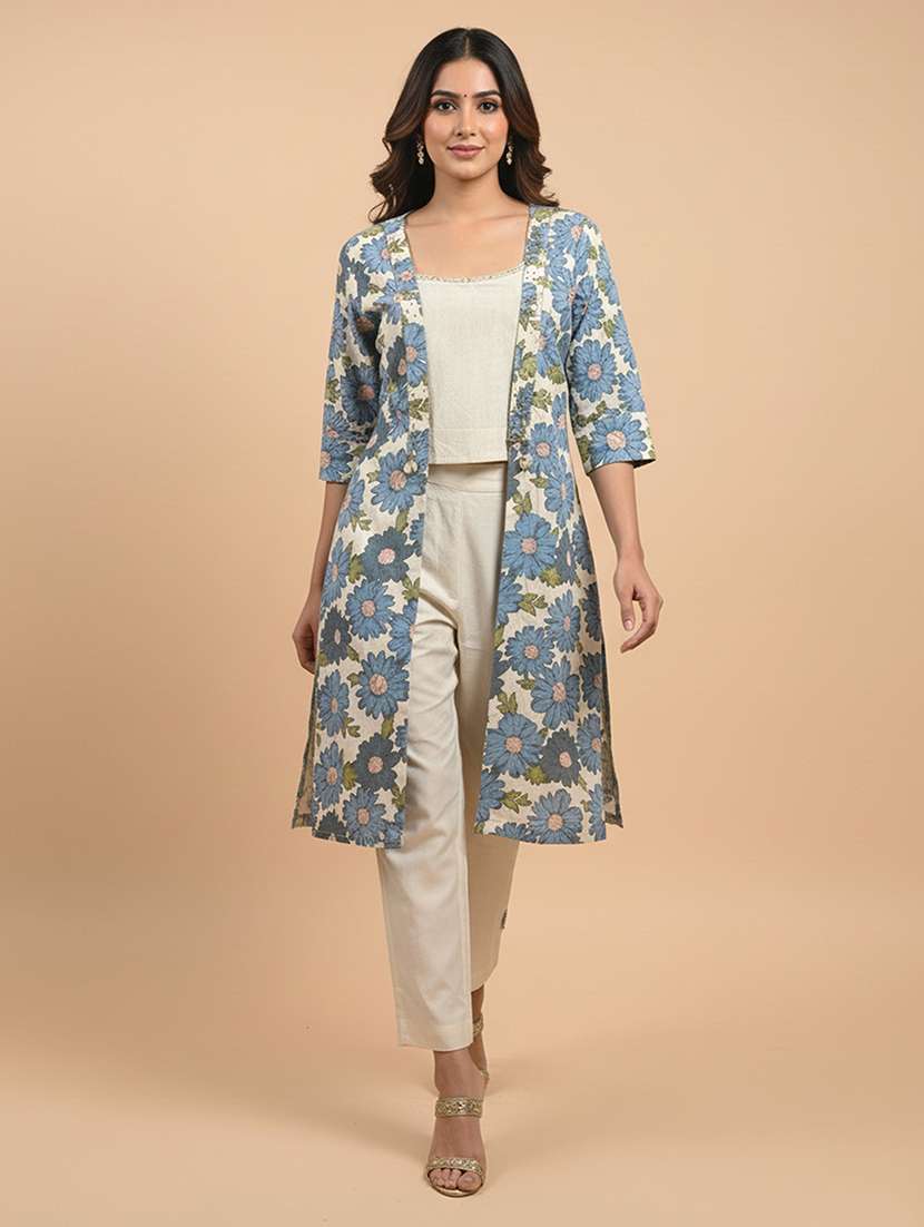 women three quarter sleeve ethnic co-ord set