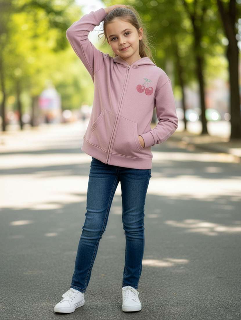 girls printed long sleeve hooded sweatshirt
