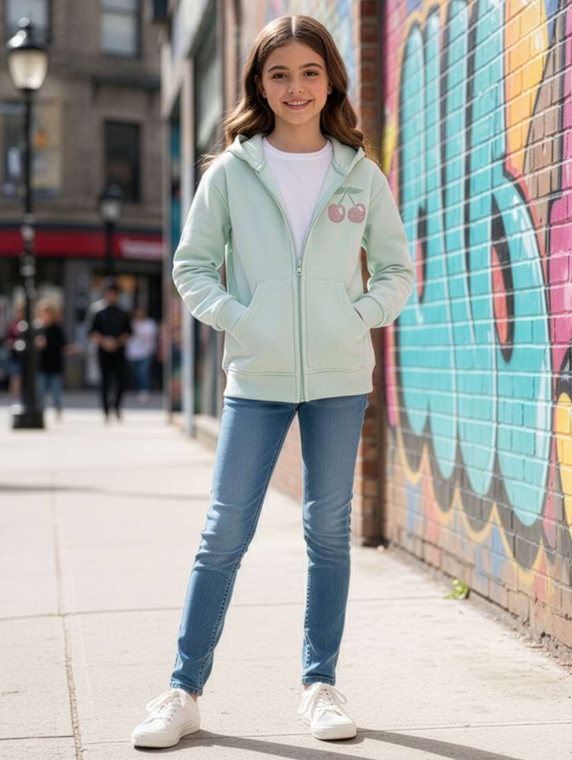 girls printed long sleeve hooded sweatshirt