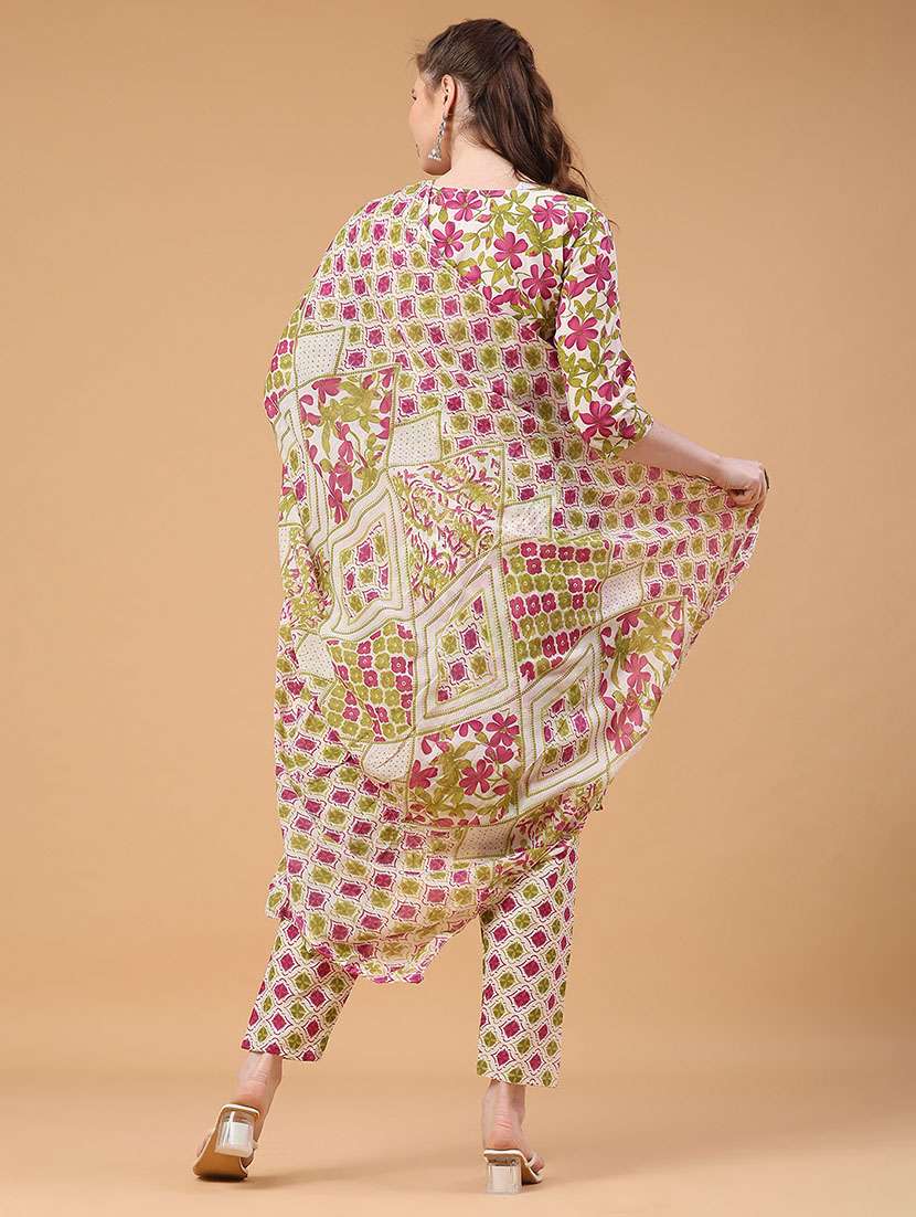 women printed three quarter sleeve kurta pant with dupatta set - 22267600 -  Standard Image - 3