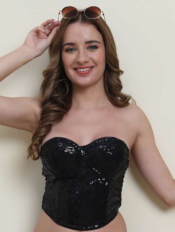 women sequined tube corset bralette